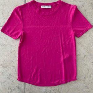 ZARA Women's Top Tshirt Medium Pink Soft Silky Fine Knit NEW NWOT